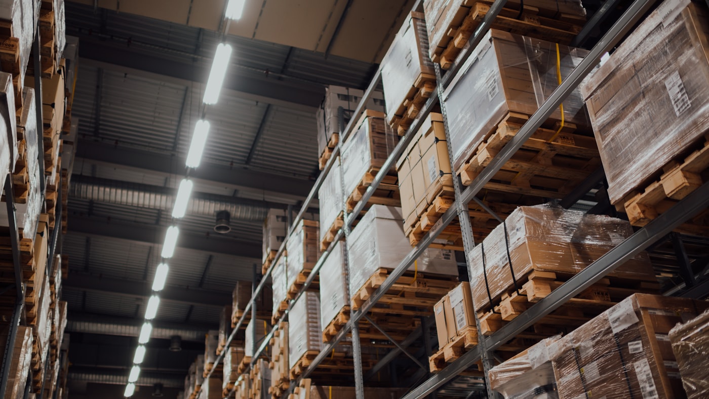 Cardboard inventory stored on warehouse shelving